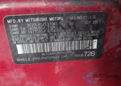 2018 Mitsubishi Mirage Se z USA, uszkodzony, nr VIN ML32A4HJ5JH004562